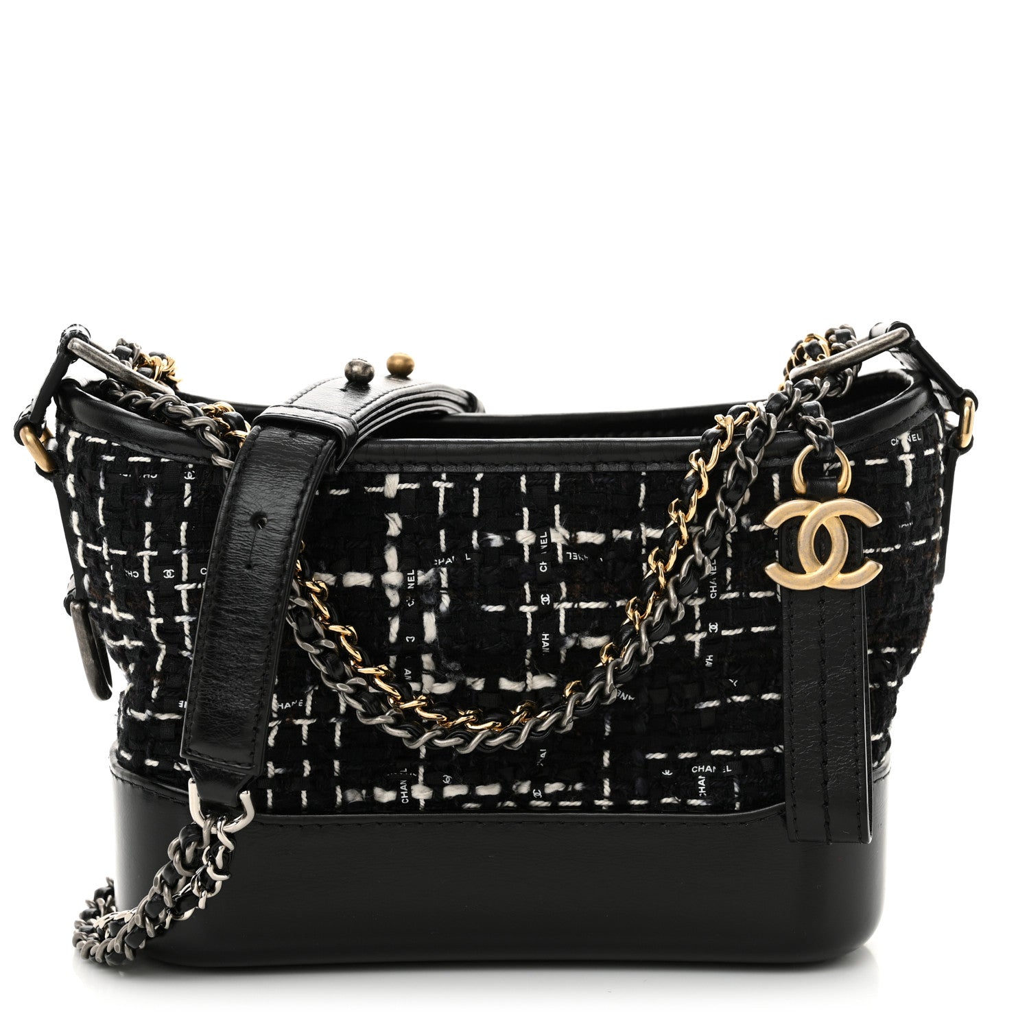 Chanel Tweed Calfskin Small Gabrielle Hobo Black White 1 of 12