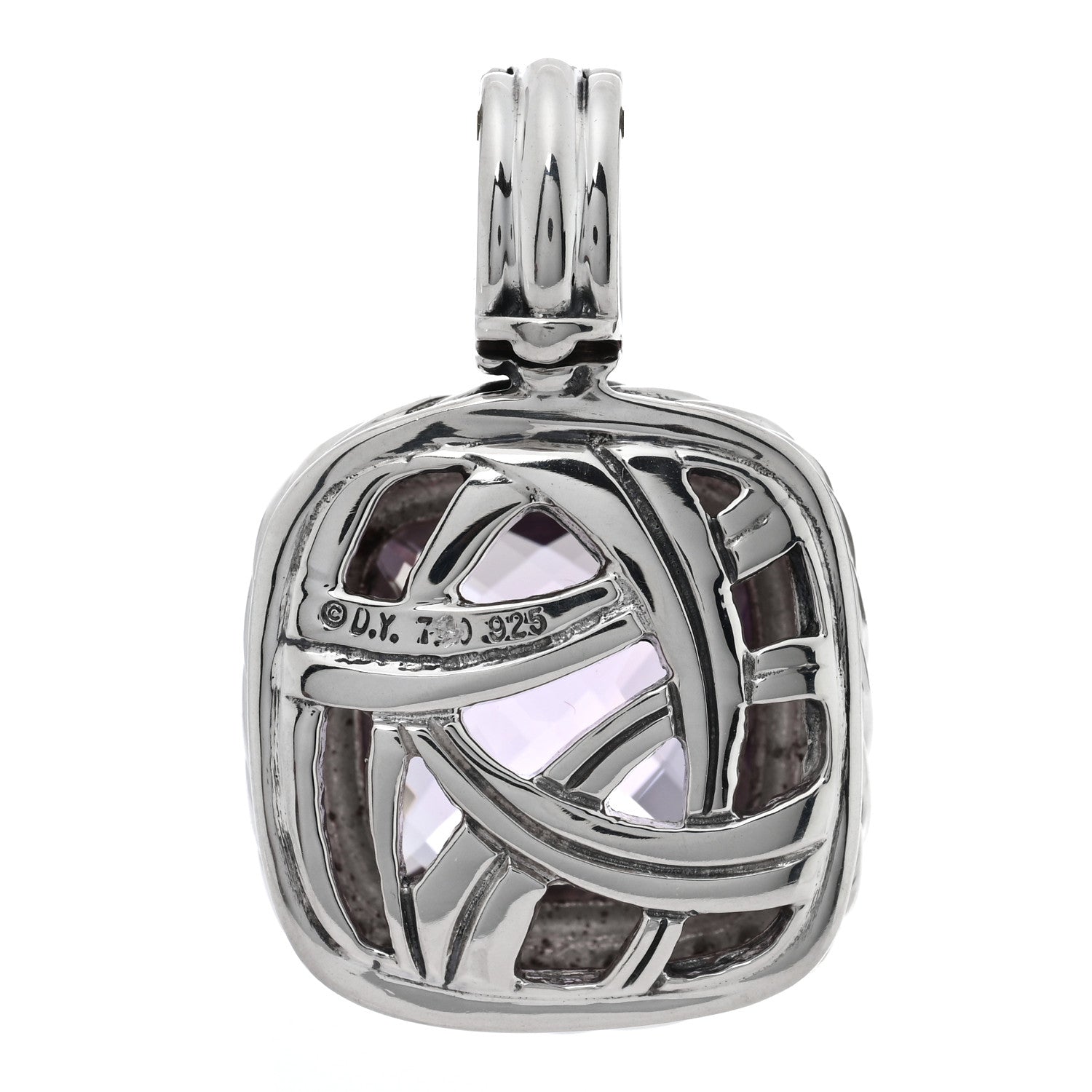 David Yurman Sterling Silver Diamond Amethyst 14mm Albion Enhancer Pendant 3 of 3