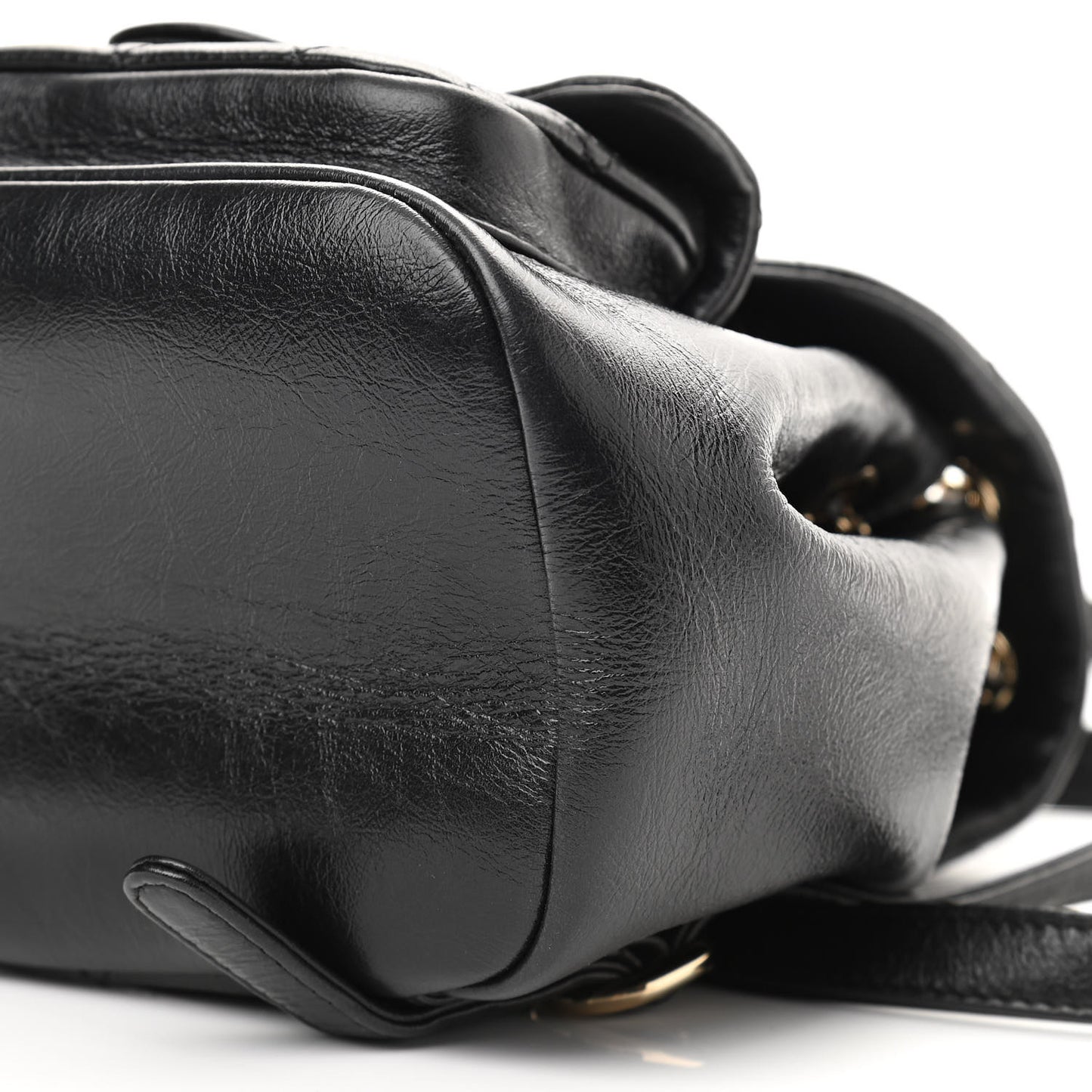 Glazed Aged Calfskin Quilted Small Duma Drawstring Backpack Black