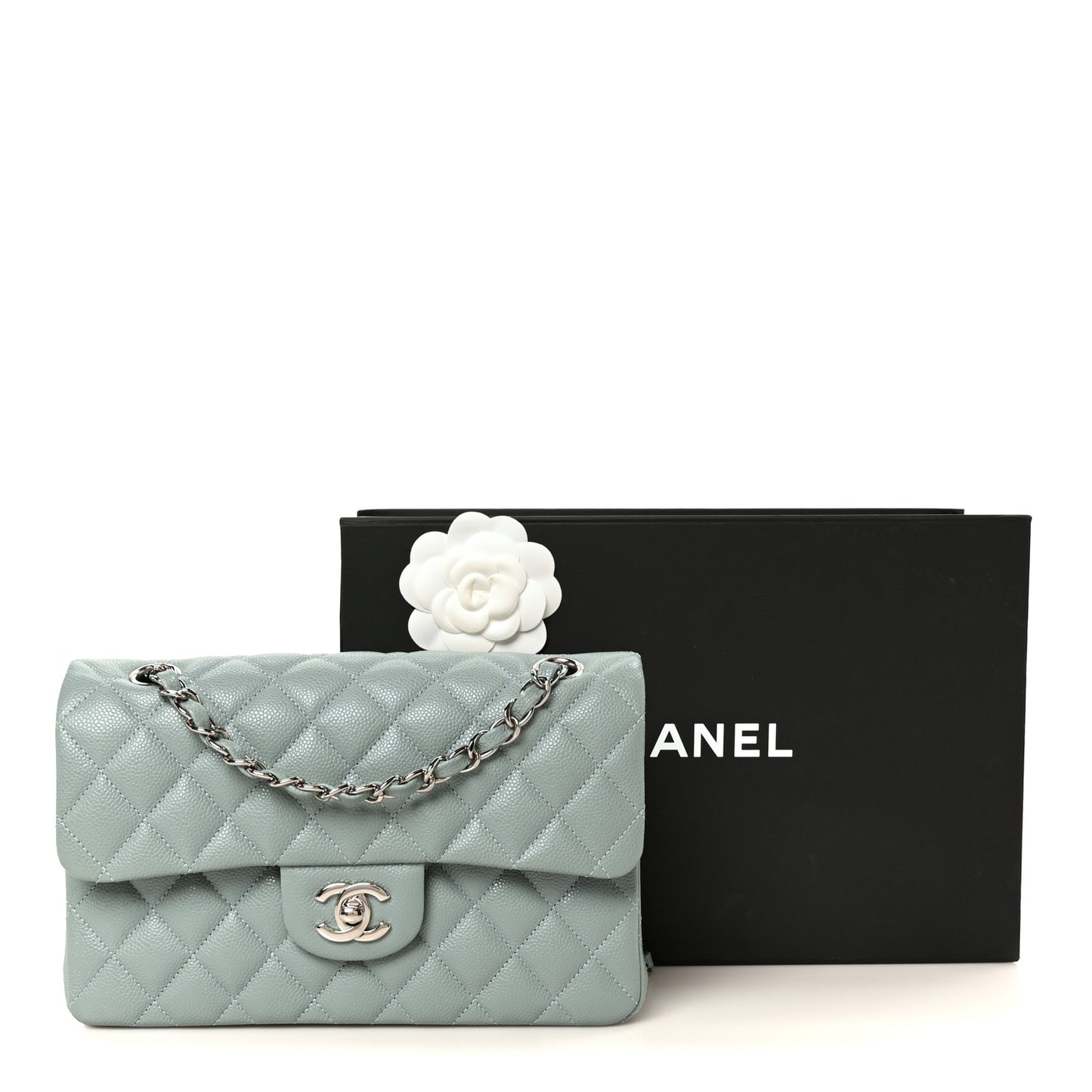 Caviar Quilted Small Double Flap Light Blue