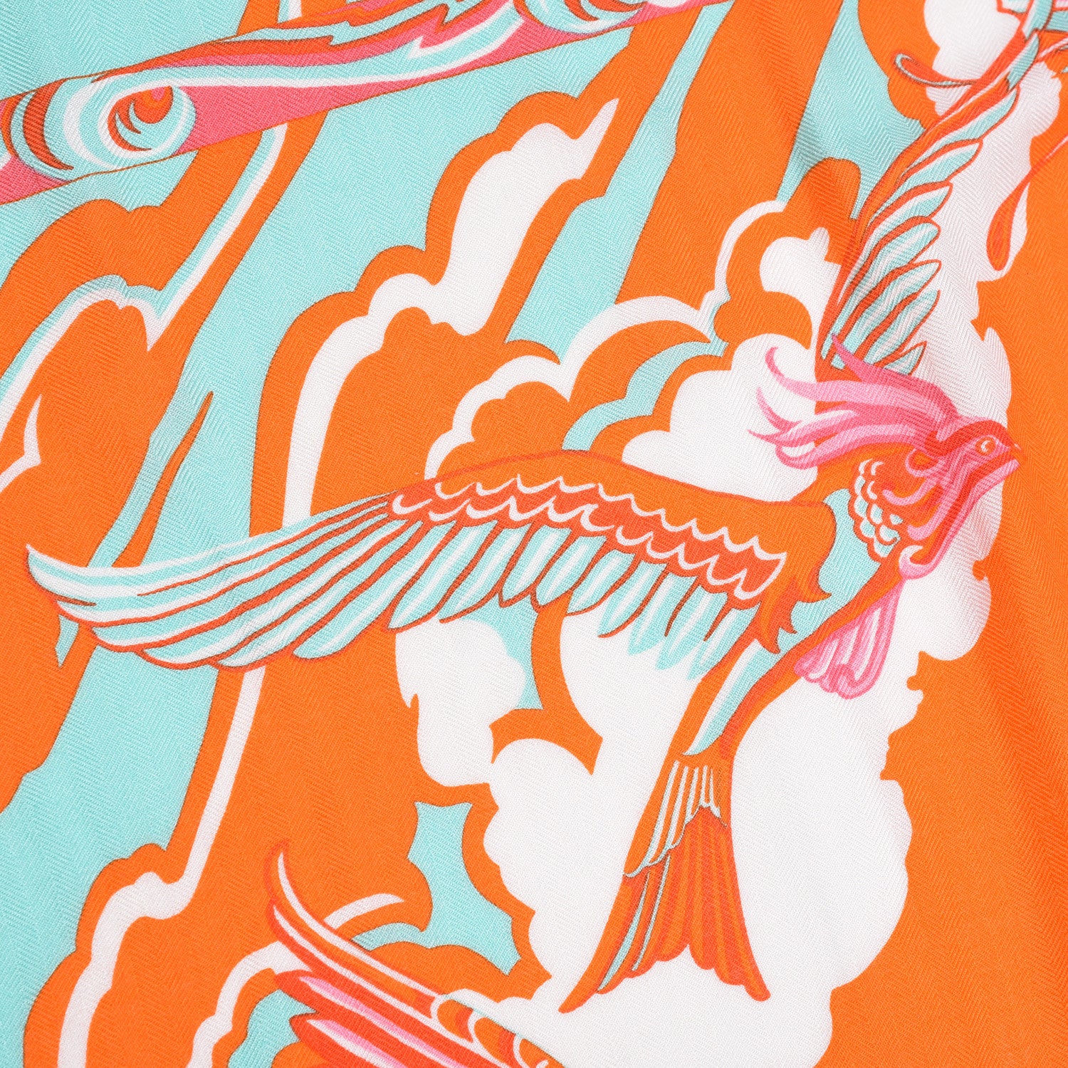 Hermes Cashmere Silk De La Mer Au Ciel Shawl 140 Orange Vert Corail 8 of 9