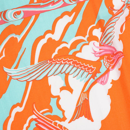 Hermes Cashmere Silk De La Mer Au Ciel Shawl 140 Orange Vert Corail 8 of 9