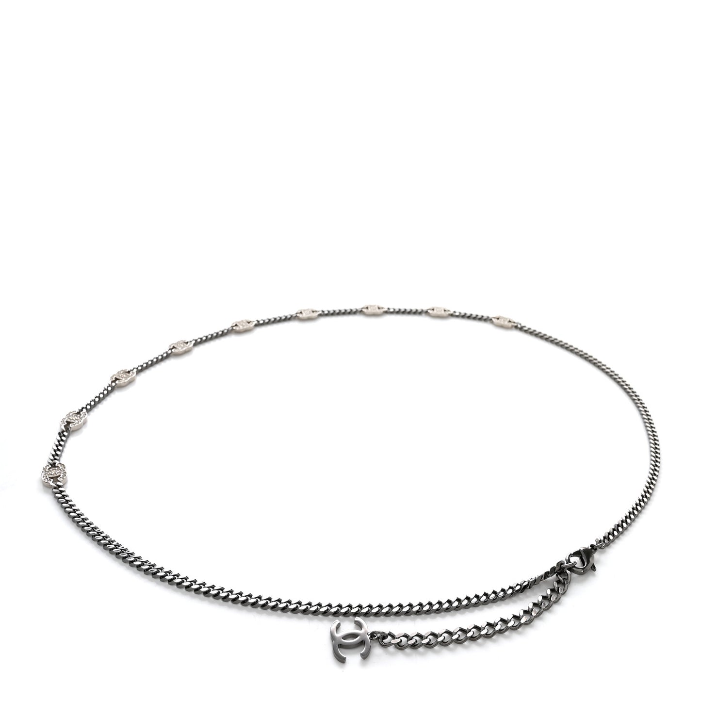 Ruthenium Crystal CC Chain Links Belt Silver