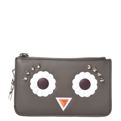 Fendi Vitello Century Lucido Hypnoteyes Studded Coin Pouch Key Case Carbone White Multicolor 1 of 8