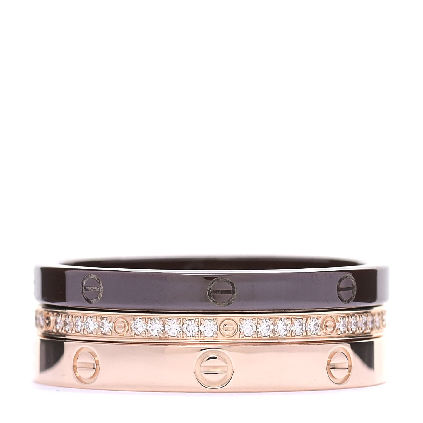 18K Pink Gold Diamond Ceramic LOVE Ring Set 61 9.5