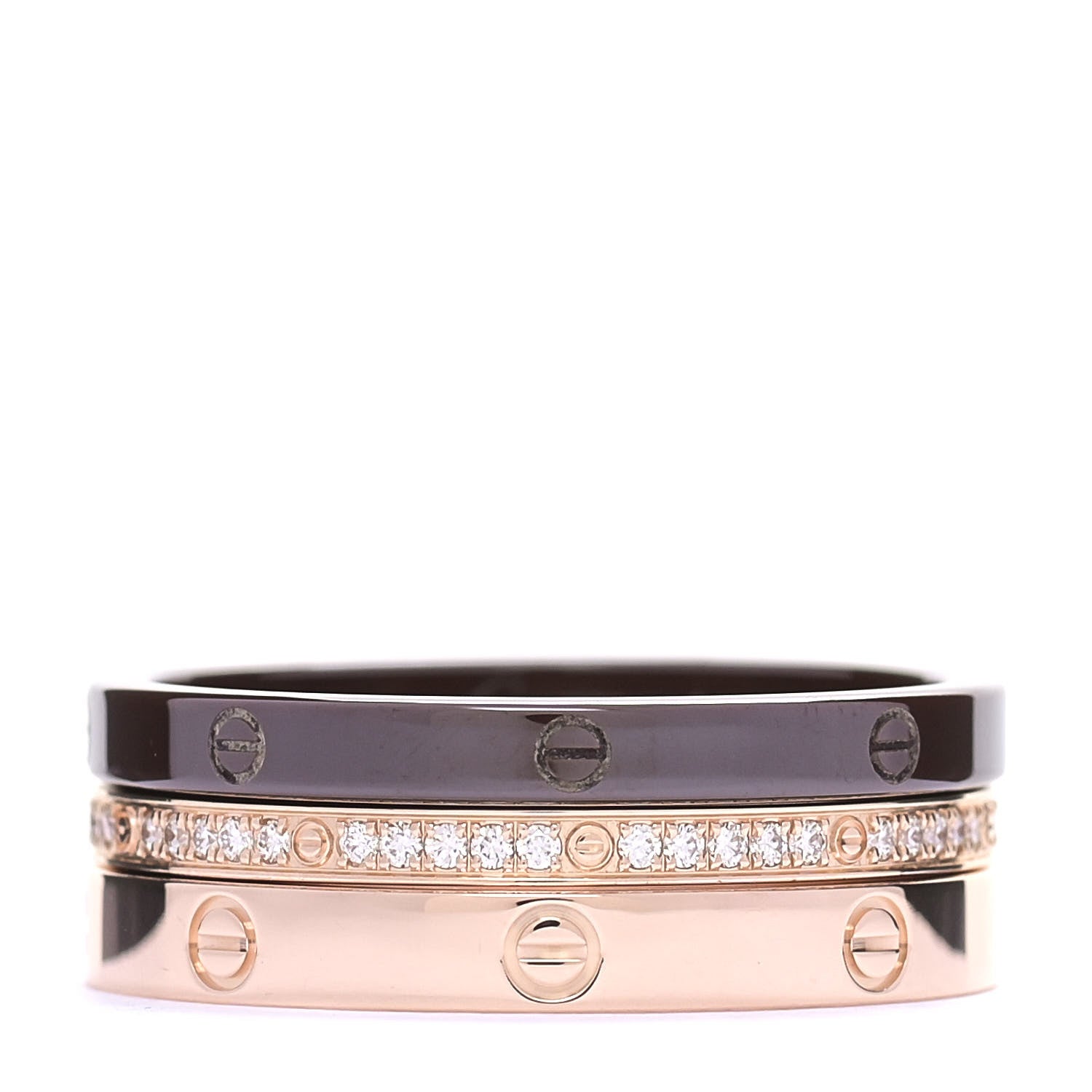 Cartier 18K Pink Gold Diamond Ceramic LOVE Ring Set 61 9.5 1 of 7