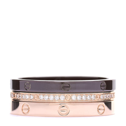 Cartier 18K Pink Gold Diamond Ceramic LOVE Ring Set 61 9.5 1 of 7
