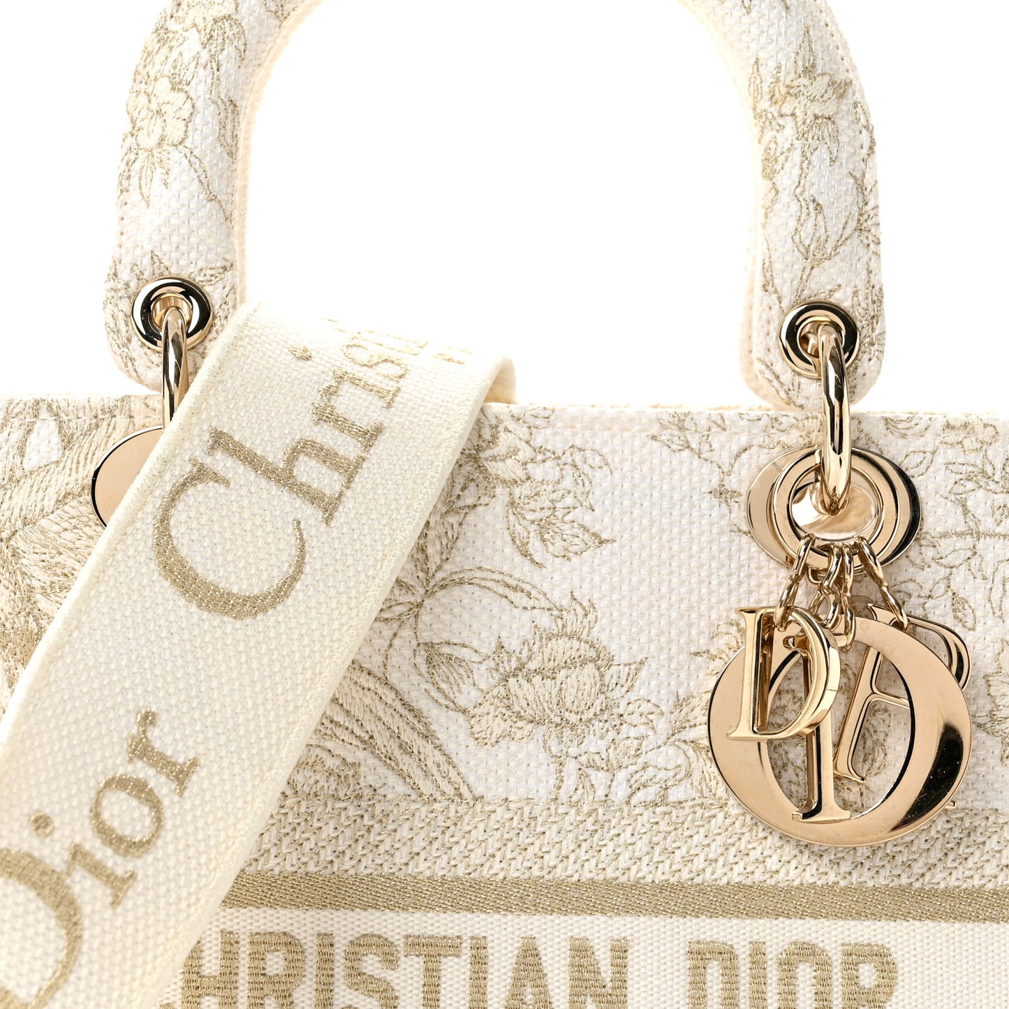 Canvas Embroidered Jardin D'Hiver Medium Lady D-Lite White Gold