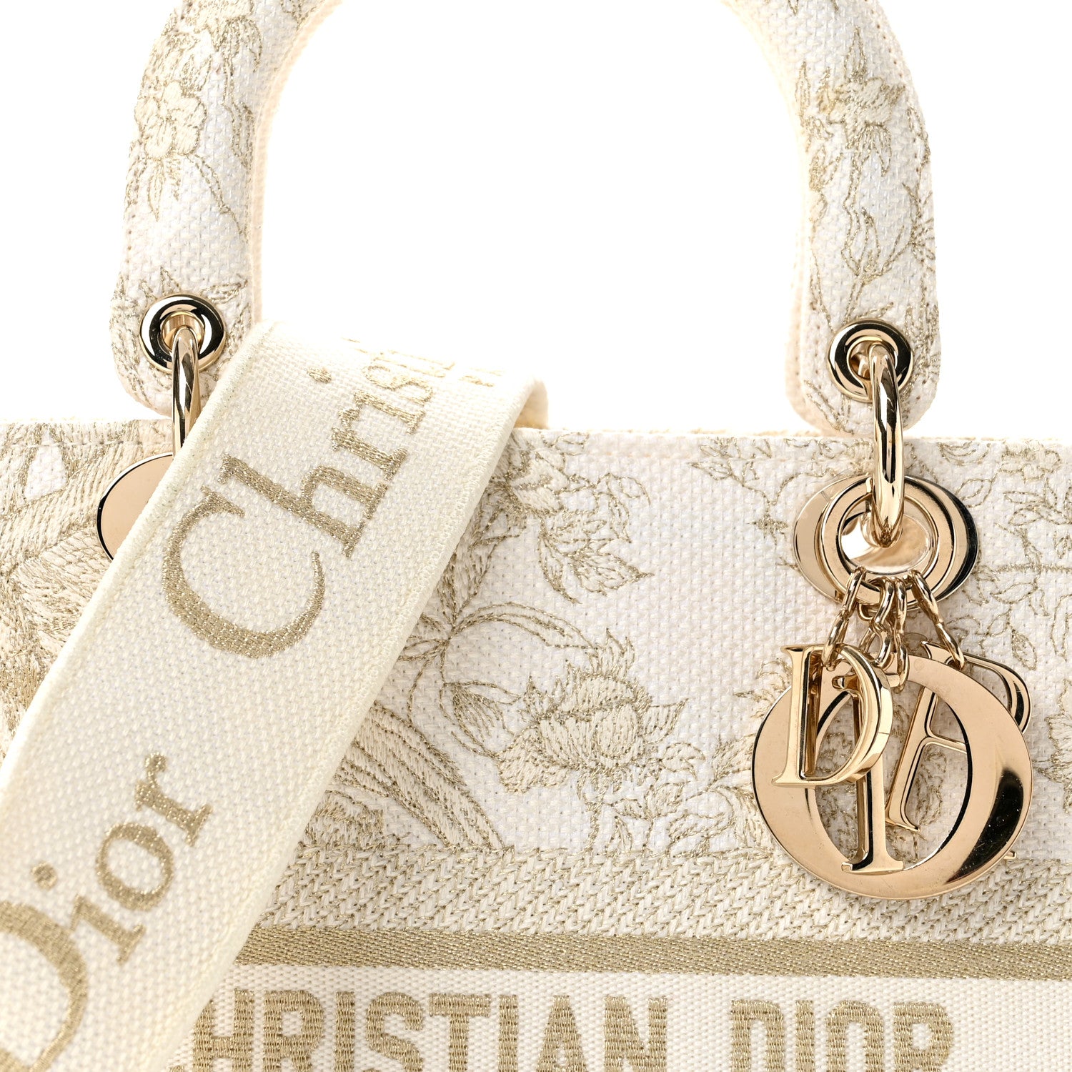 Christian Dior Canvas Embroidered Jardin D'Hiver Medium Lady D-Lite White Gold 8 of 12