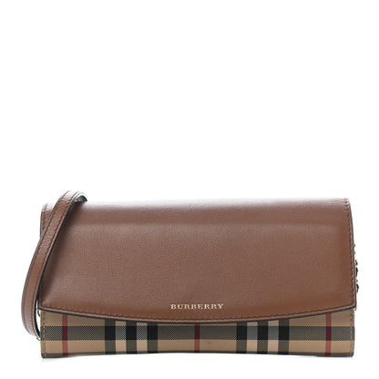 Burberry Calfskin Horseferry Check Henley Wallet On Chain Tan 1 of 14