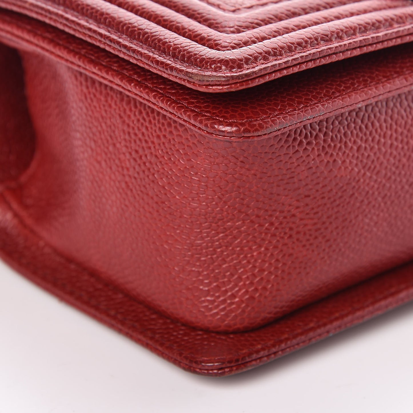 Caviar Quilted Small Boy Flap Dark Red