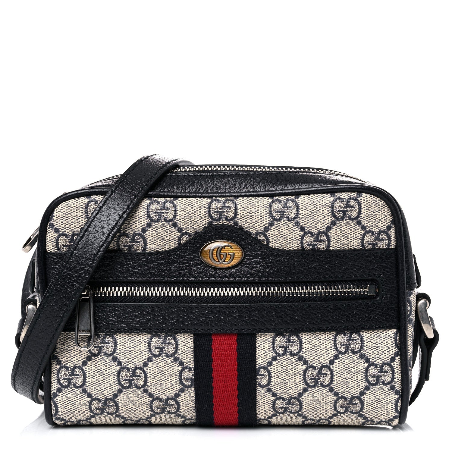 Gucci GG Supreme Monogram Textured Dollar Calfskin Web Mini Ophidia Shoulder Bag Beige Blue 1 of 9