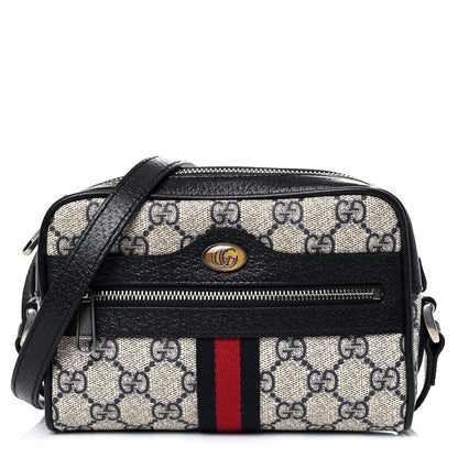 Gucci GG Supreme Monogram Textured Dollar Calfskin Web Mini Ophidia Shoulder Bag Beige Blue 1 of 9