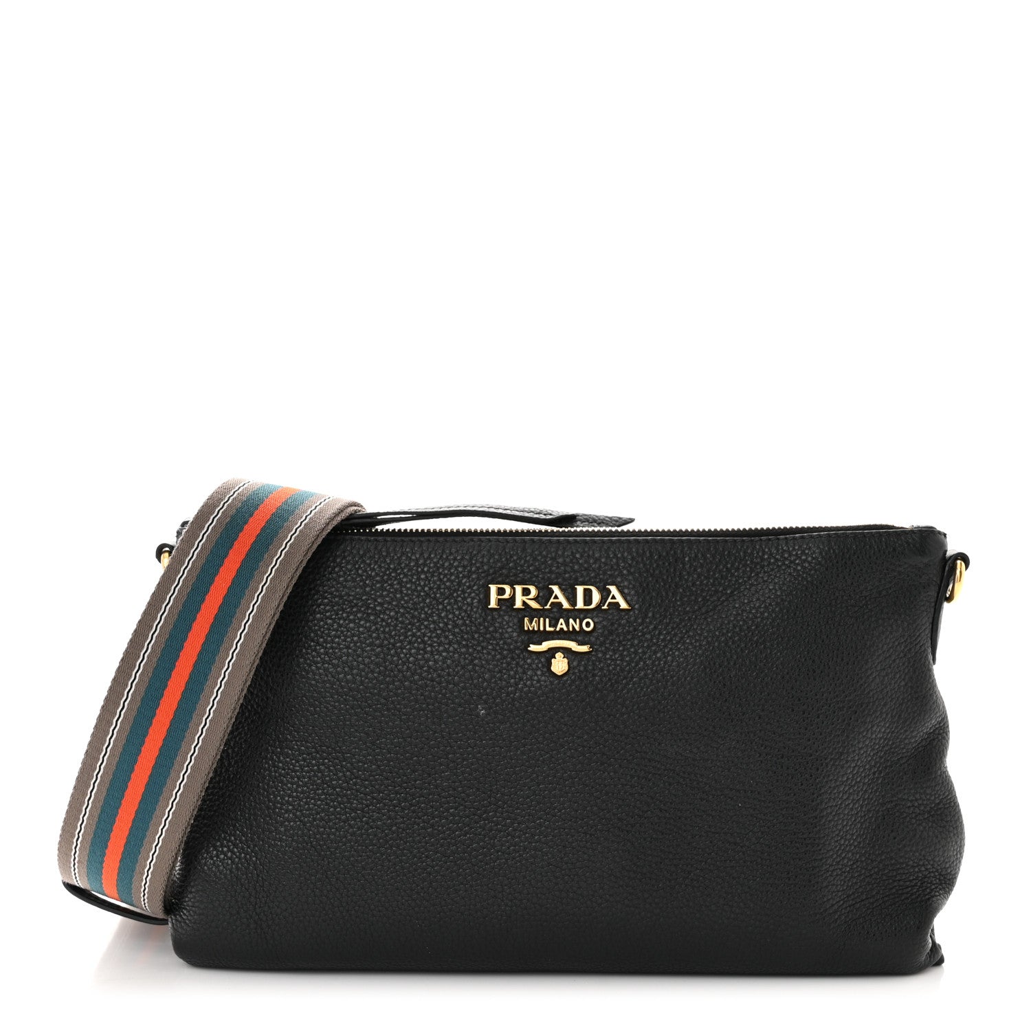 Prada Vitello Daino Zippered Shoulder Bag Black 1 of 13