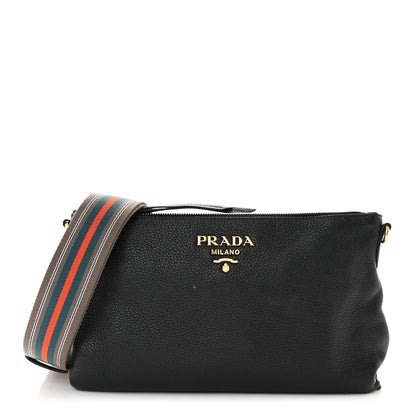 Prada Vitello Daino Zippered Shoulder Bag Black 1 of 13