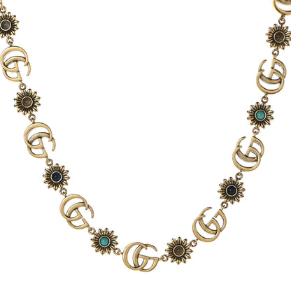 Gucci Metal Crystal Flower Feline Head Choker Aged Gold Multicolor 1 of 7