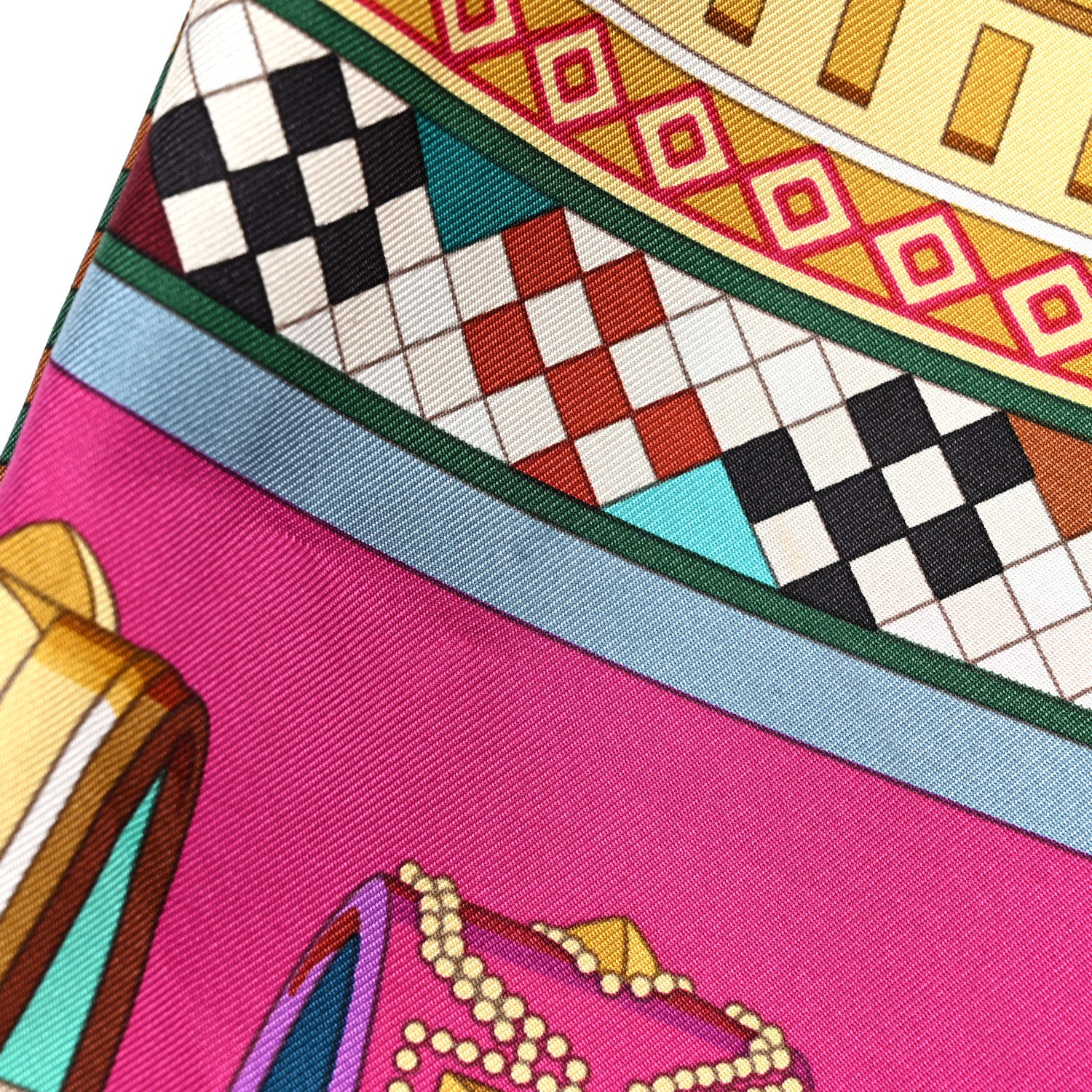 Hermes Silk Colliers de Chiens Scarf 90 Fuchsia Turquoise Grenat 4 of 7