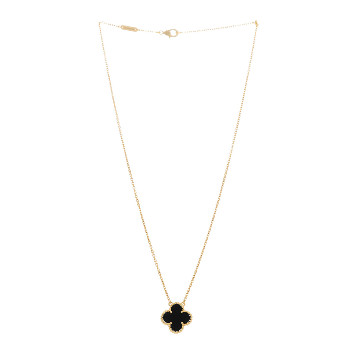 Van Cleef & Arpels 18K Yellow Gold Black Onyx Vintage Alhambra Pendant Necklace 3 of 6