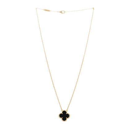 Van Cleef & Arpels 18K Yellow Gold Black Onyx Vintage Alhambra Pendant Necklace 3 of 6