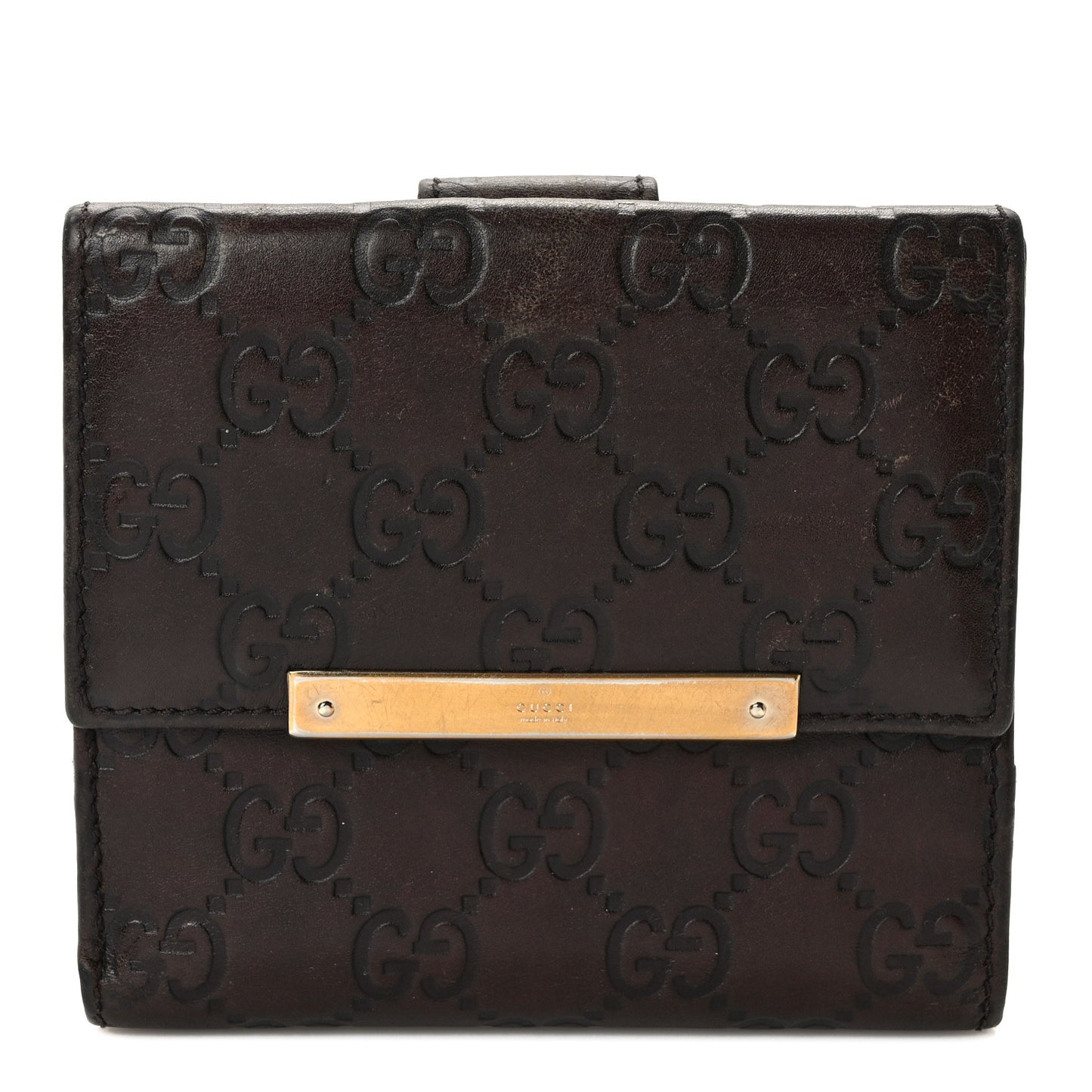 Guccissima Metal Bar French Flap Wallet Dark Chocolate