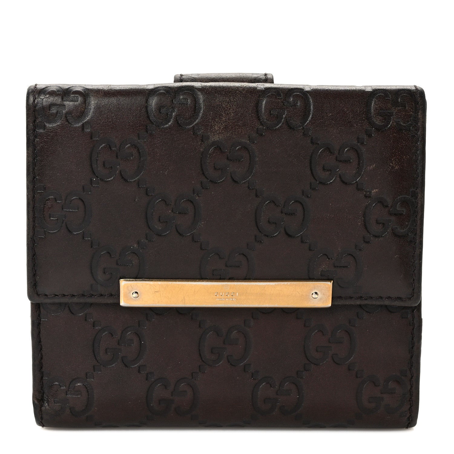 Gucci Guccissima Metal Bar French Flap Wallet Dark Chocolate 1 of 10