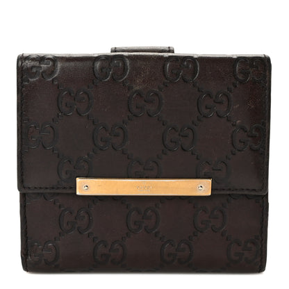 Gucci Guccissima Metal Bar French Flap Wallet Dark Chocolate 1 of 10