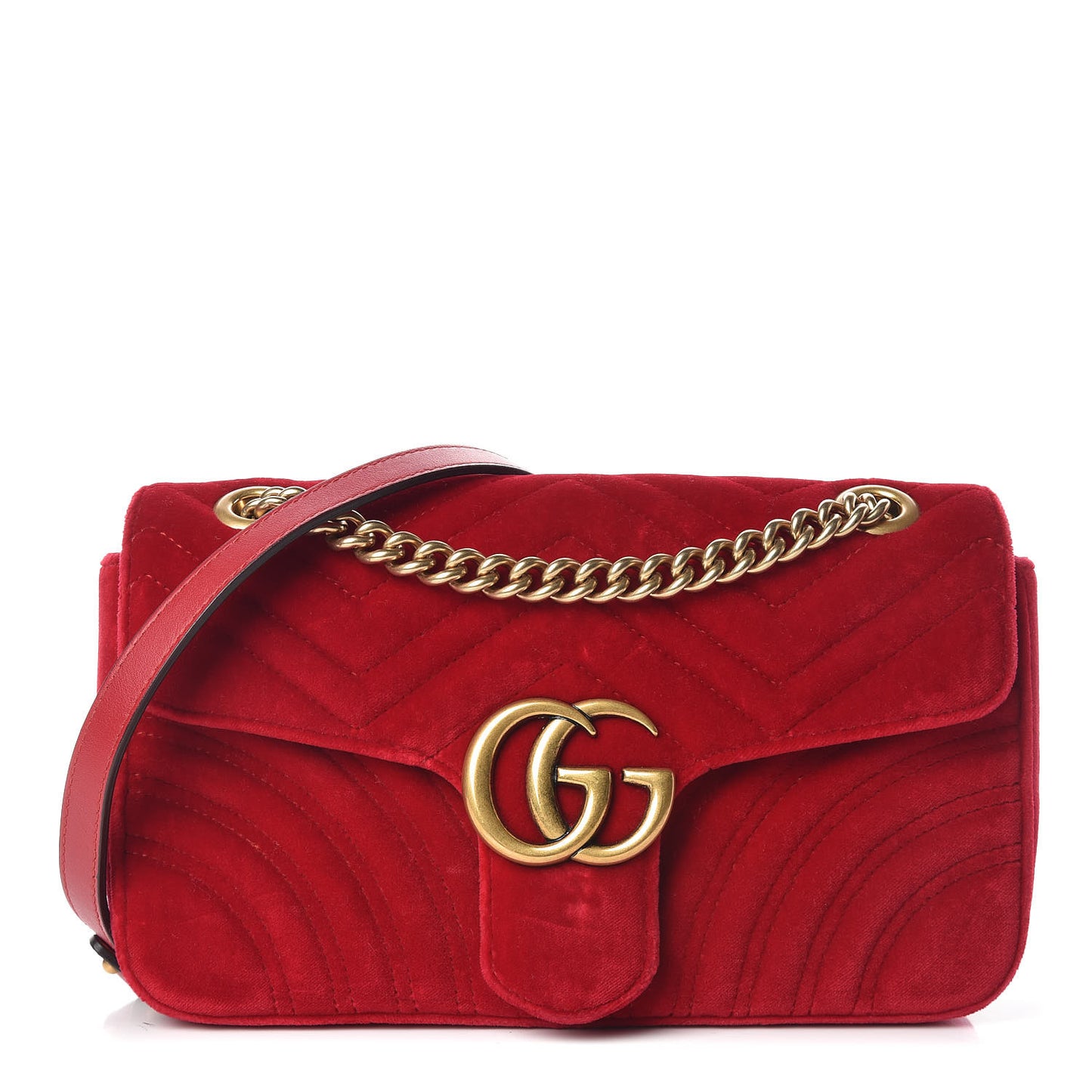 Velvet Matelasse Small GG Marmont Shoulder Bag Hibiscus Red