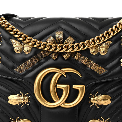 Gucci Calfskin Matelasse Animal Studs Medium GG Marmont Shoulder Bag Black 8 of 11