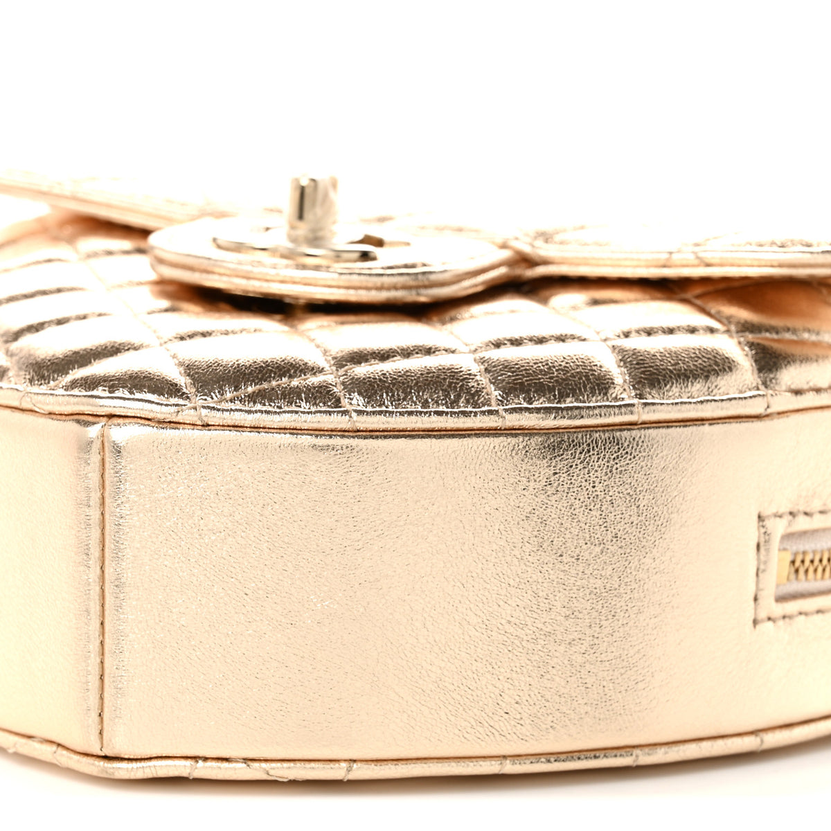 Metallic Lambskin Quilted Large CC In Love Heart Bag Gold
