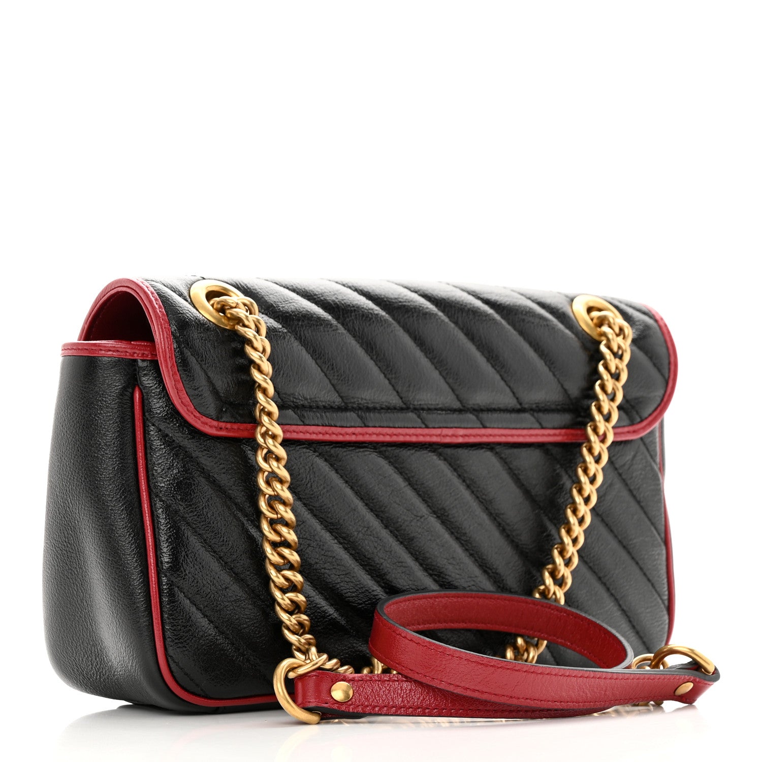 Gucci Vintage Effect Calfskin Matelasse Diagonal Small Torchon GG Marmont Shoulder Bag Black Romantic Cherry 3 of 13