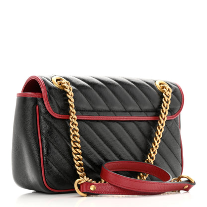 Gucci Vintage Effect Calfskin Matelasse Diagonal Small Torchon GG Marmont Shoulder Bag Black Romantic Cherry 3 of 13