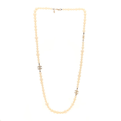 Chanel Graduated Pearl Crystal CC Long Necklace Light Gold 3 of 5