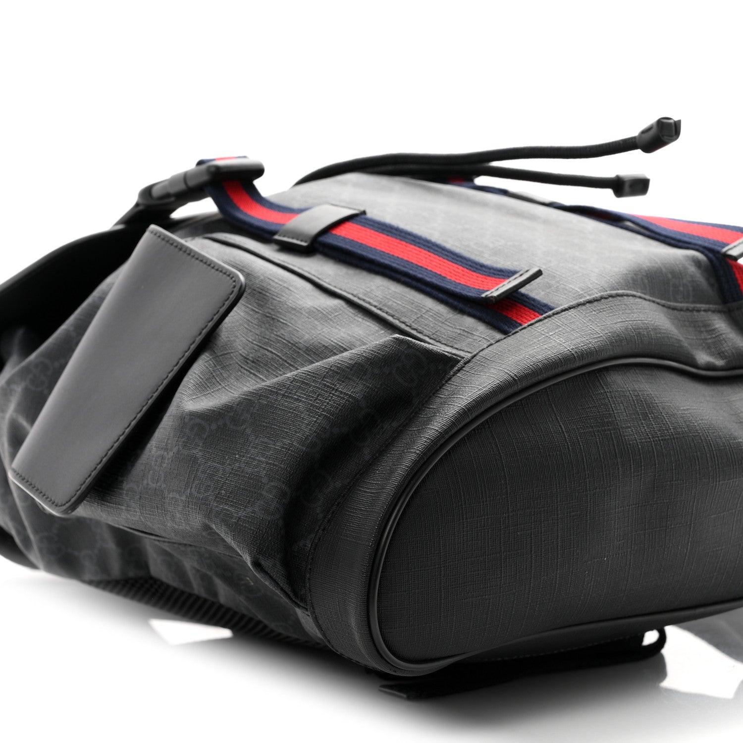 Gucci Soft GG Supreme Monogram Calfskin Web Double Buckle Backpack Black 8 of 9