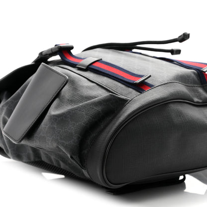 Gucci Soft GG Supreme Monogram Calfskin Web Double Buckle Backpack Black 8 of 9