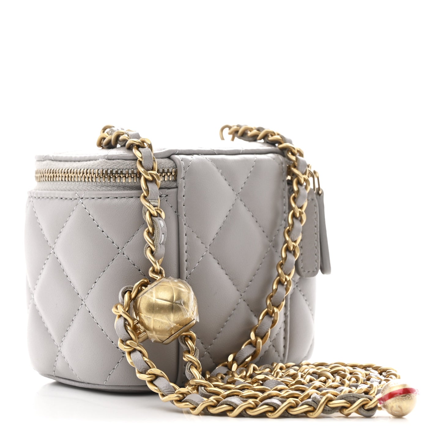 Lambskin Quilted Pearl Crush Mini Vanity Case With Chain Grey