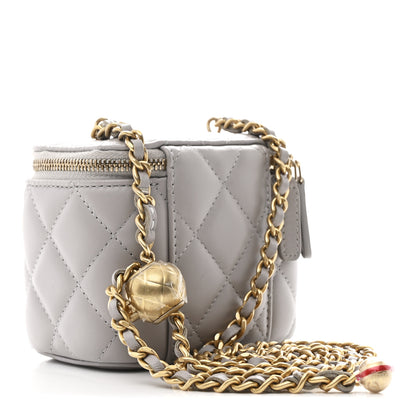 Chanel Lambskin Quilted Pearl Crush Mini Vanity Case With Chain Grey 3 of 10