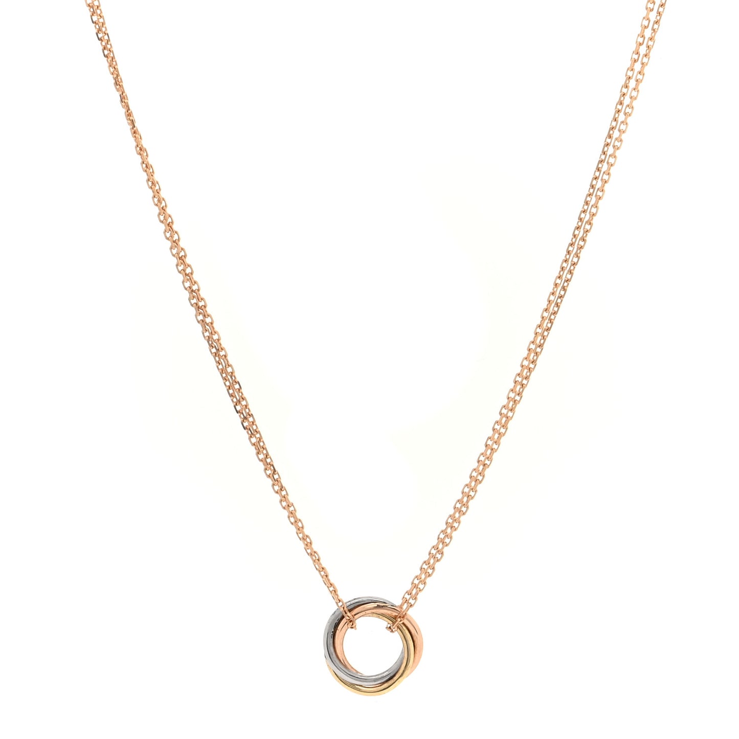 18K Pink Yellow White Gold Trinity Double Chain Pendant Necklace