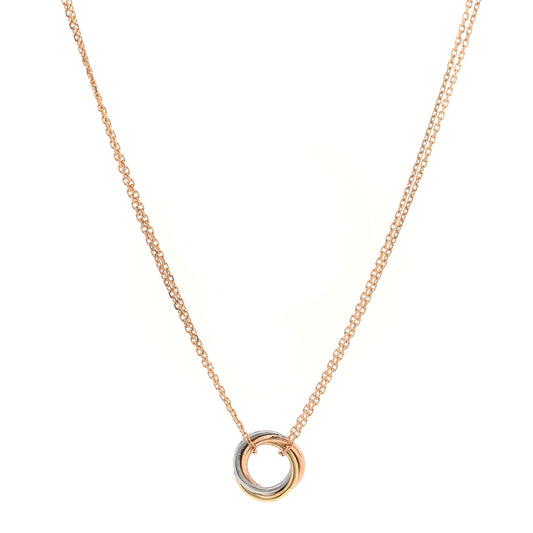 18K Pink Yellow White Gold Trinity Double Chain Pendant Necklace