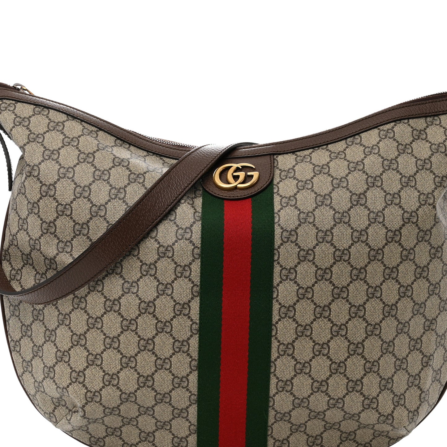 GG Supreme Monogram Web Ophidia Half Moon Hobo Brown