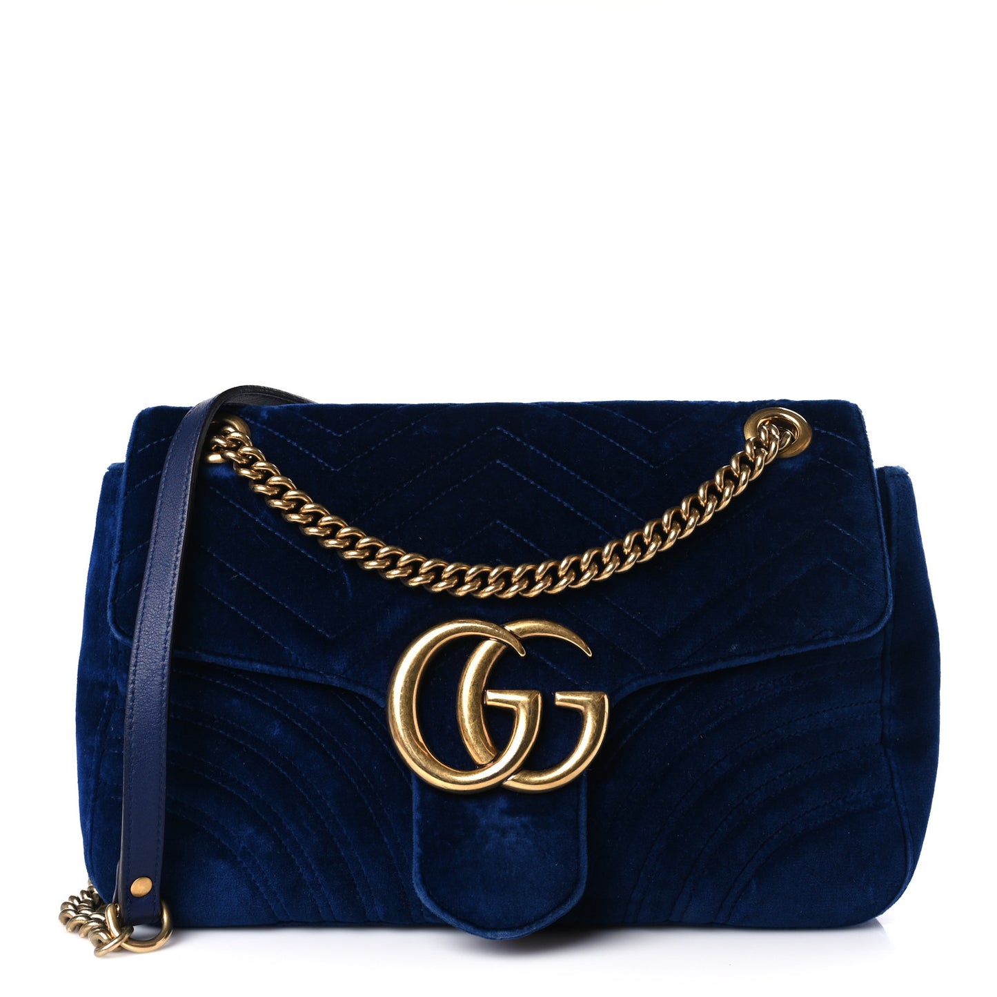 Velvet Matelasse Medium GG Marmont Shoulder Bag Cobalt Blue