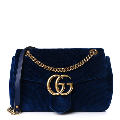 Gucci Velvet Matelasse Medium GG Marmont Shoulder Bag Cobalt Blue 1 of 9