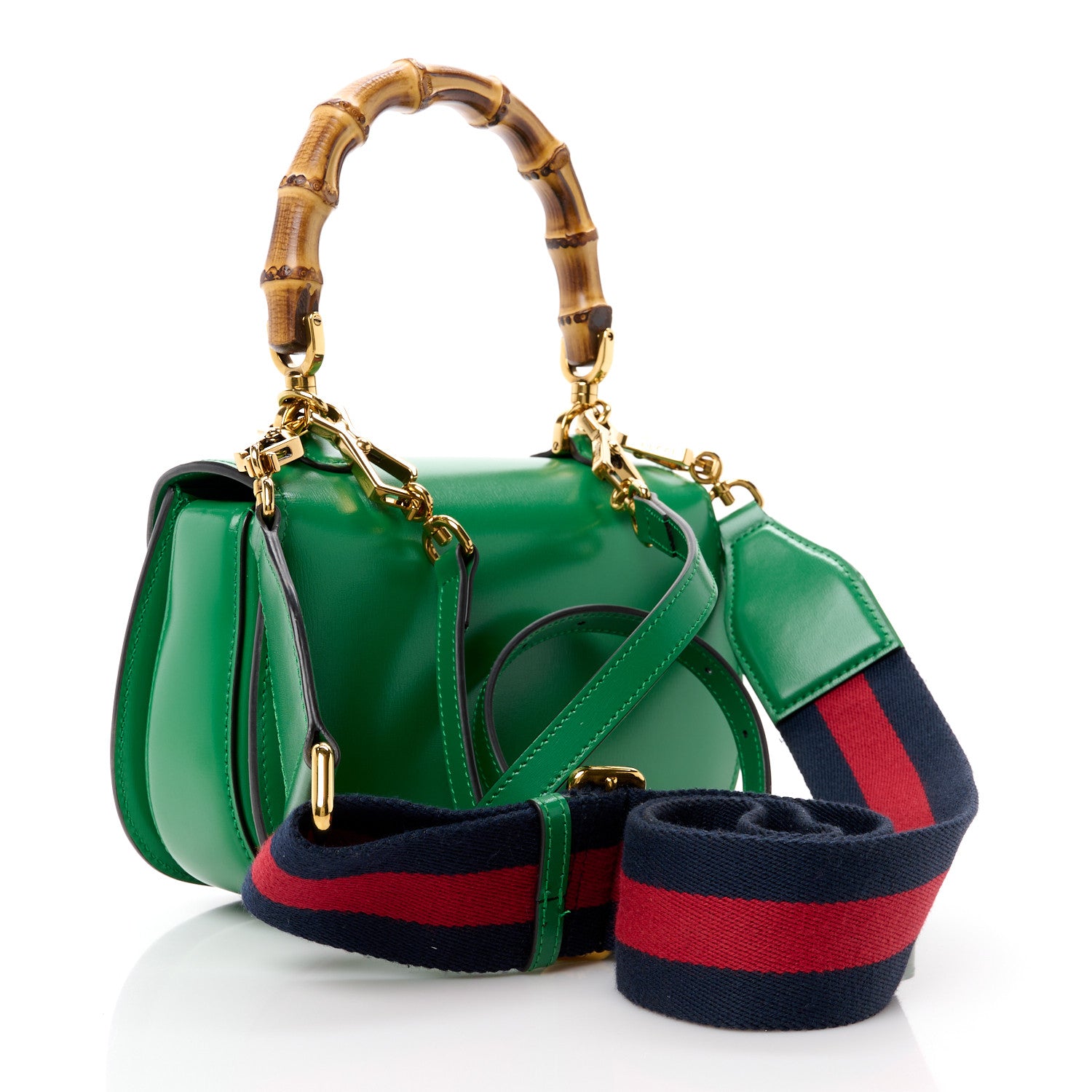 Gucci Boarded Dyana Lux Calfskin Web Small Bamboo 1947 Top Handle Bag Spring Green 5 of 15