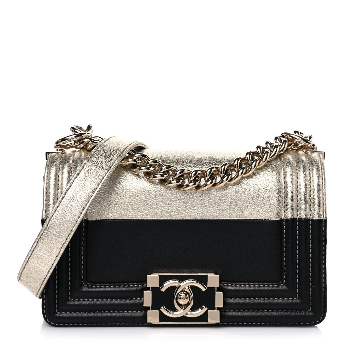 Metallic Goatskin Calfskin Small Boy Flap Gold Black