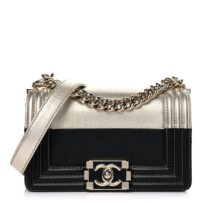 Chanel Metallic Goatskin Calfskin Small Boy Flap Gold Black 1 of 10