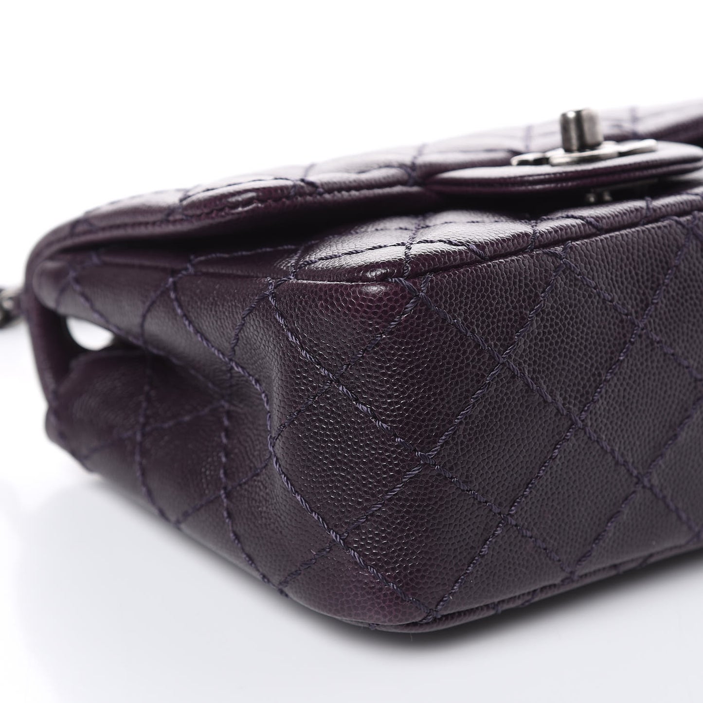 Washed Caviar Quilted Mini Square Flap Dark Purple