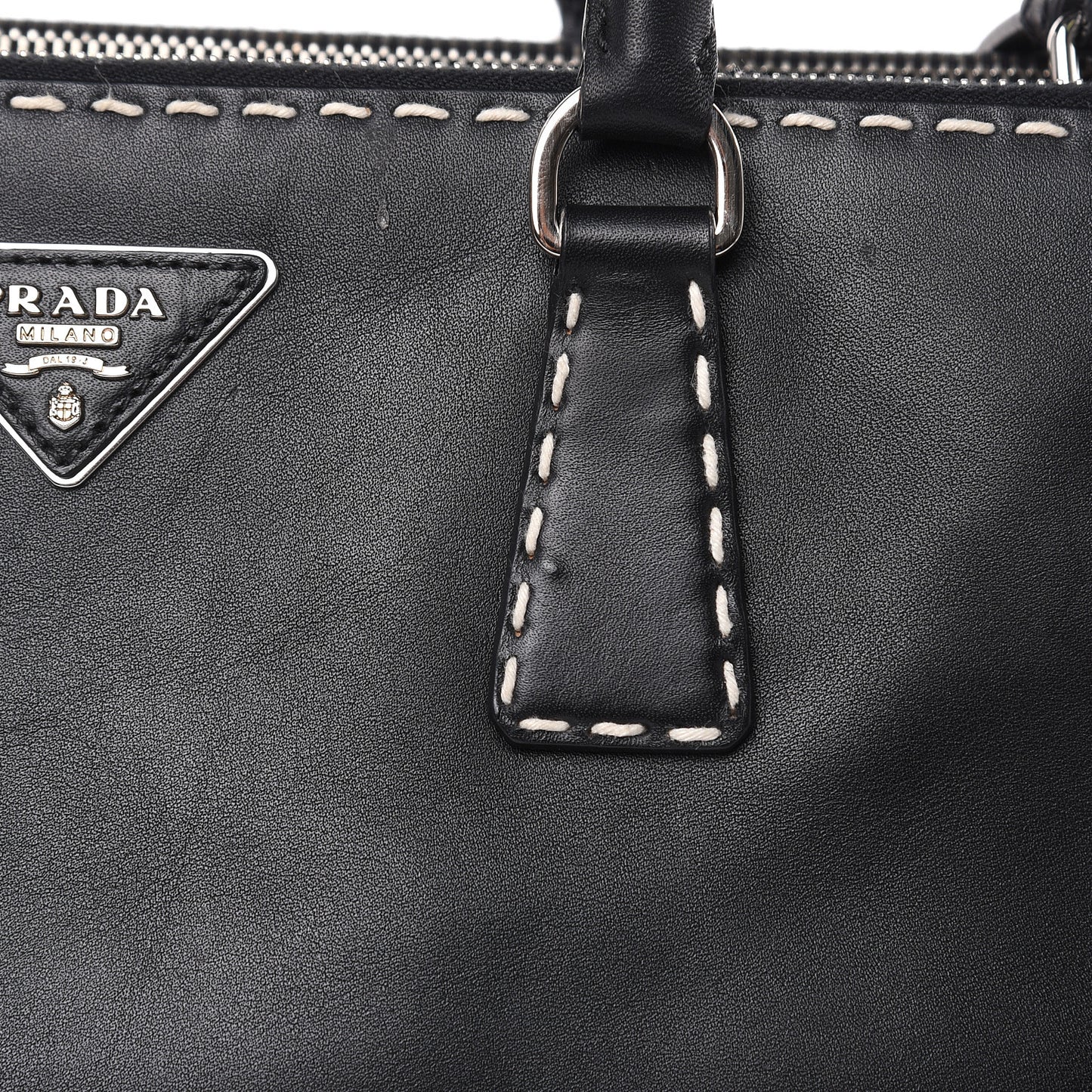 City Calf Hand Stitched Medium Galleria Double Zip Tote Black