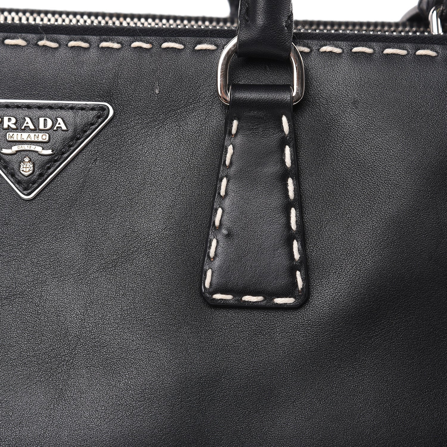 Prada City Calf Hand Stitched Medium Galleria Double Zip Tote Black 15 of 19