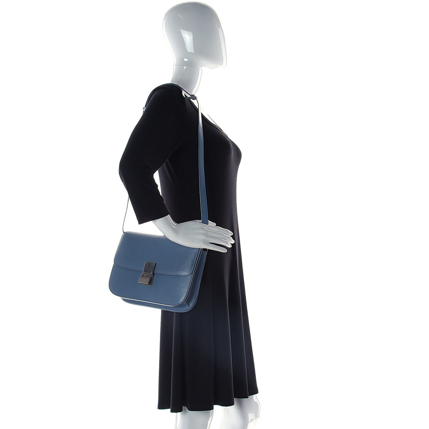 Celine Liege Calfskin Medium Classic Box Flap Bag Slate Blue 2 of 10