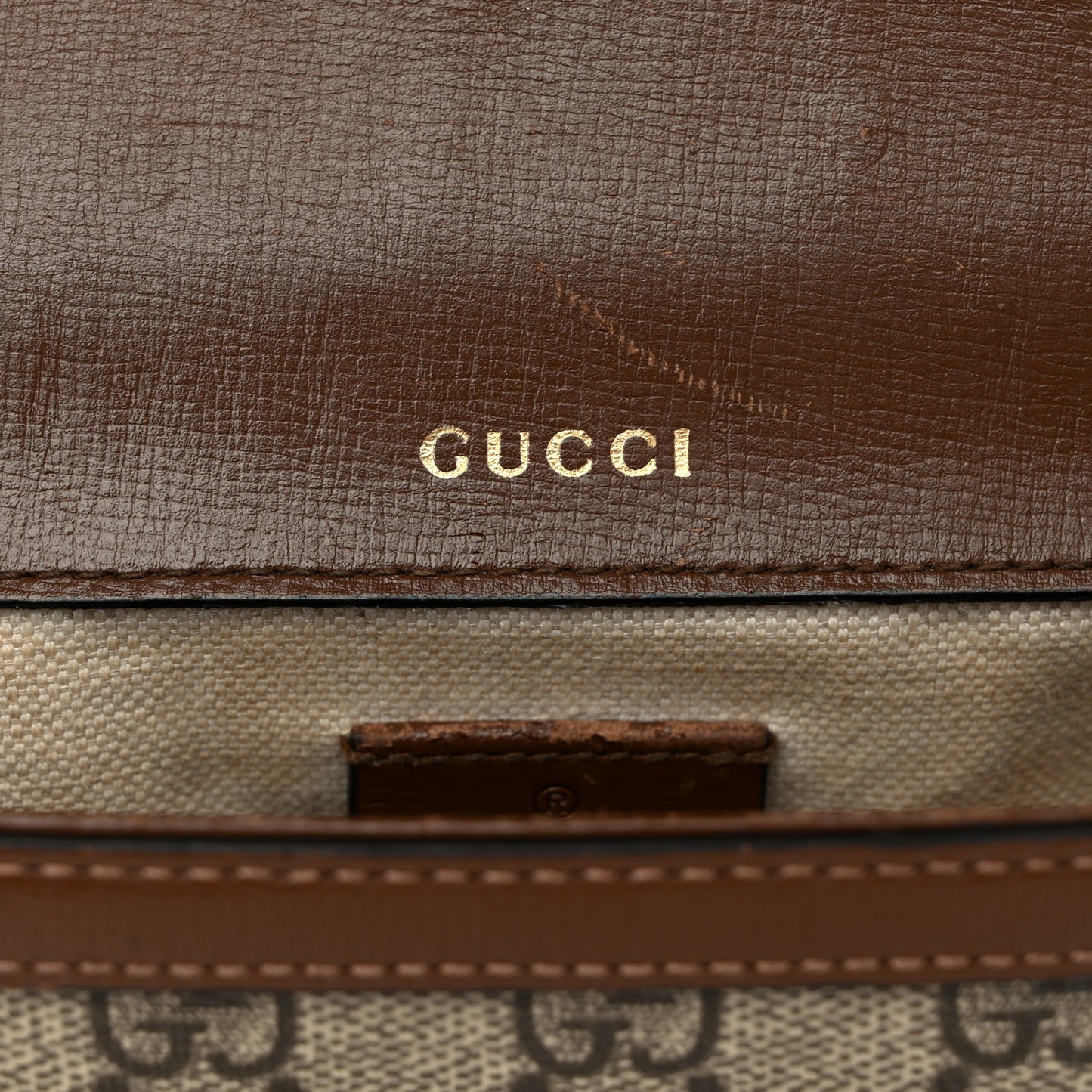 GG Supreme Monogram Web Mini Horsebit 1955 Shoulder Bag Beige Brown Sugar