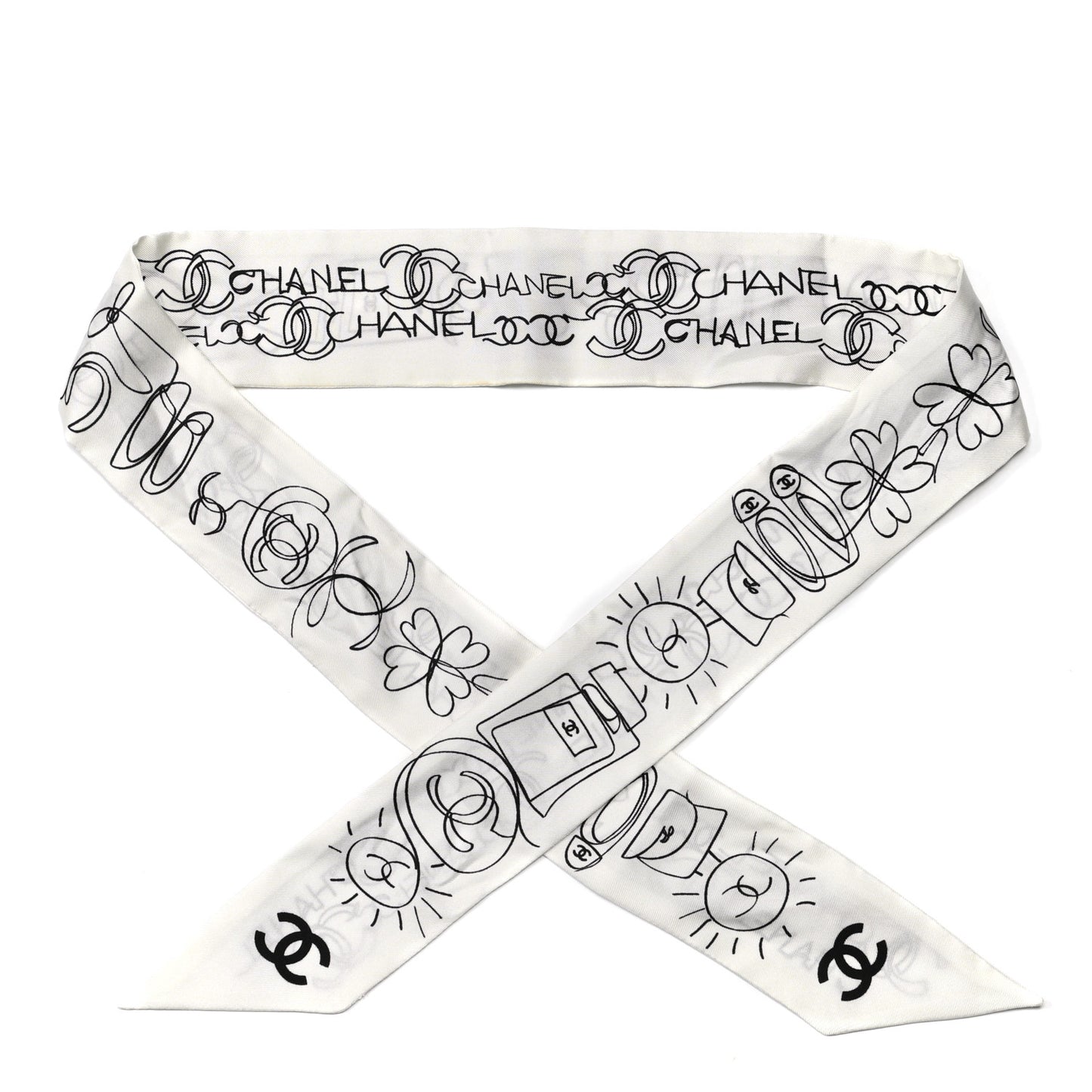Silk Slim Bandeau Scarf White Black